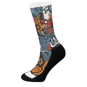 Japanese Elemental Tattoo Print Crew Socks