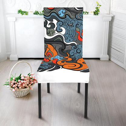 Japanese Elemental Tattoo Print Dining Chair Slipcover