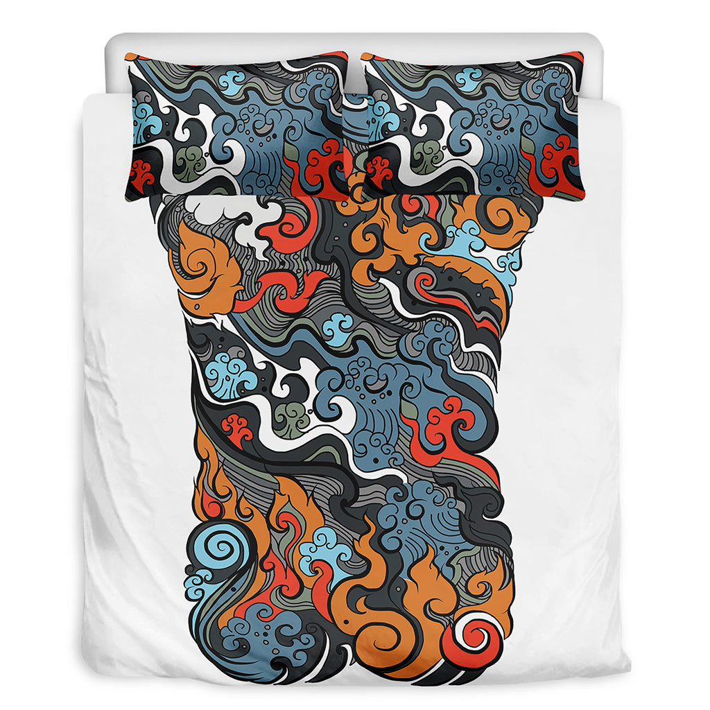 Japanese Elemental Tattoo Print Duvet Cover Bedding Set