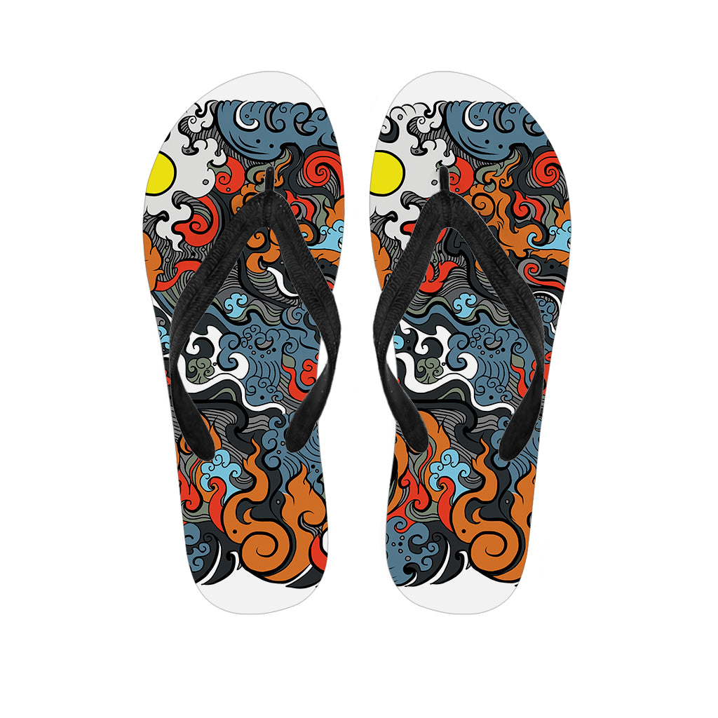 Japanese Elemental Tattoo Print Flip Flops