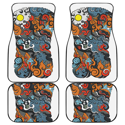 Japanese Elemental Tattoo Print Front and Back Car Floor Mats