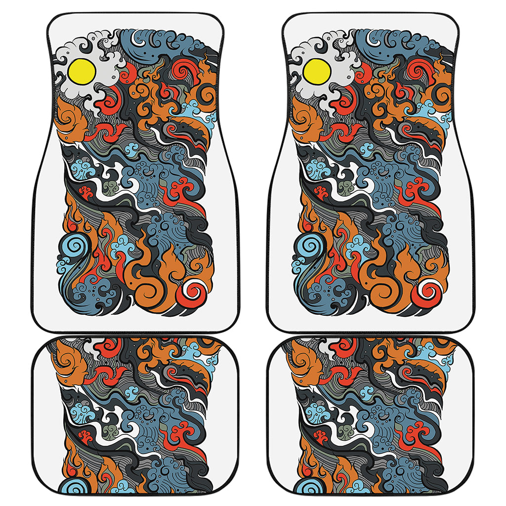 Japanese Elemental Tattoo Print Front and Back Car Floor Mats