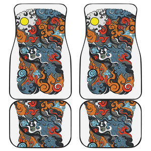 Japanese Elemental Tattoo Print Front and Back Car Floor Mats