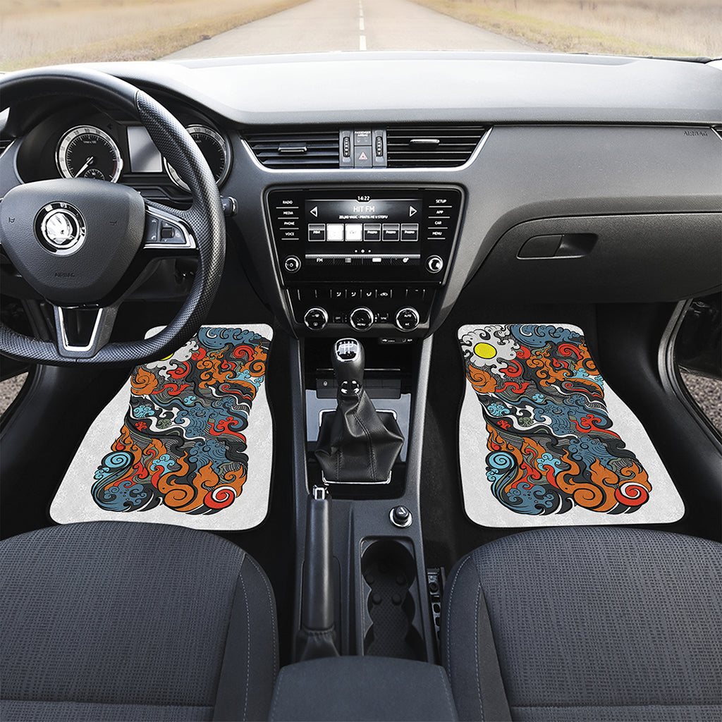 Japanese Elemental Tattoo Print Front and Back Car Floor Mats