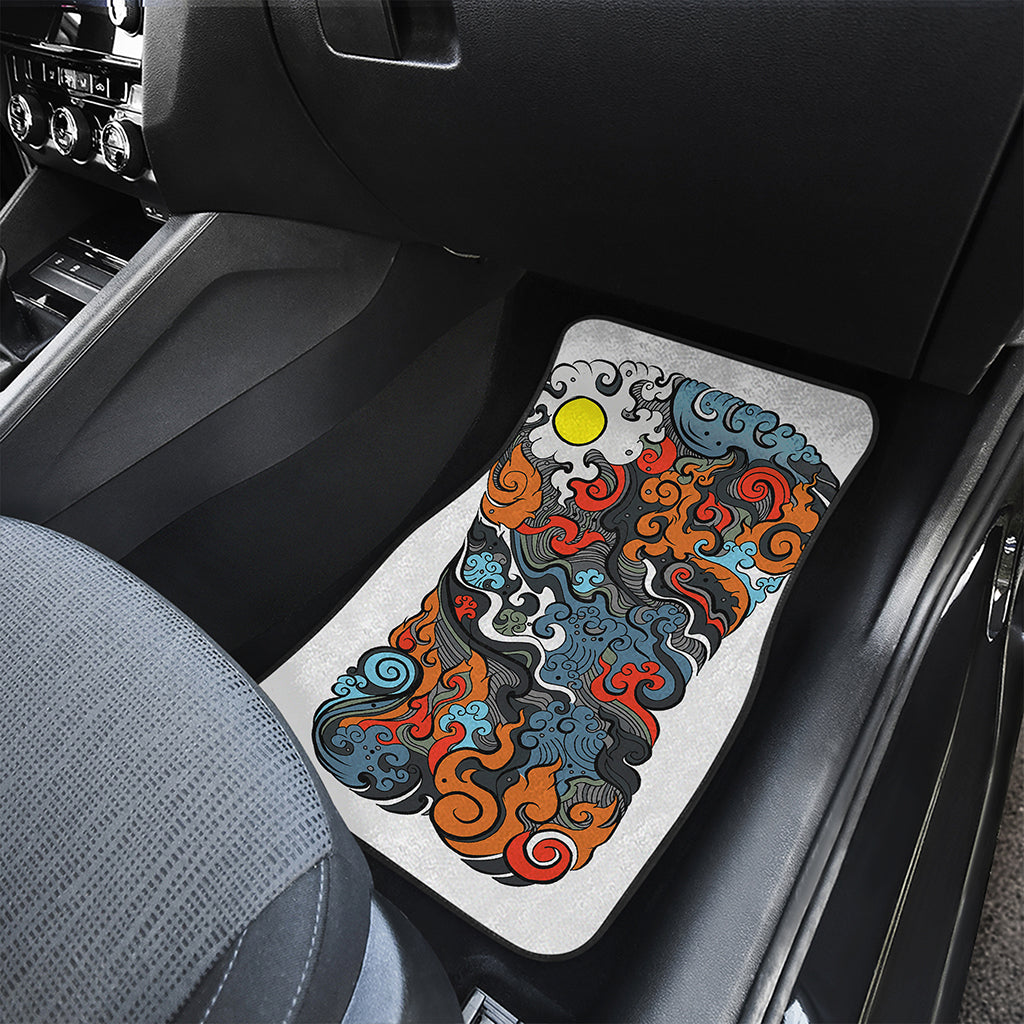 Japanese Elemental Tattoo Print Front and Back Car Floor Mats