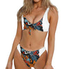 Japanese Elemental Tattoo Print Front Bow Tie Bikini