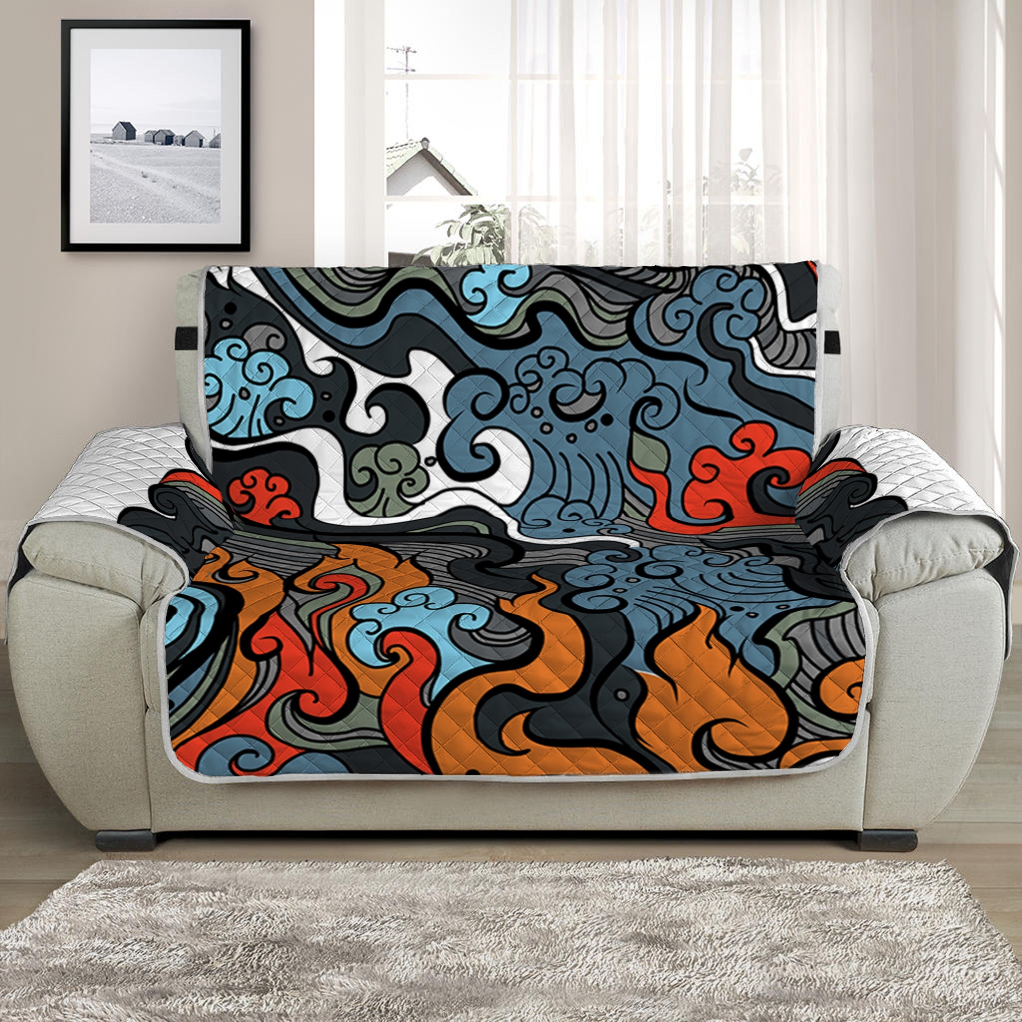 Japanese Elemental Tattoo Print Half Sofa Protector