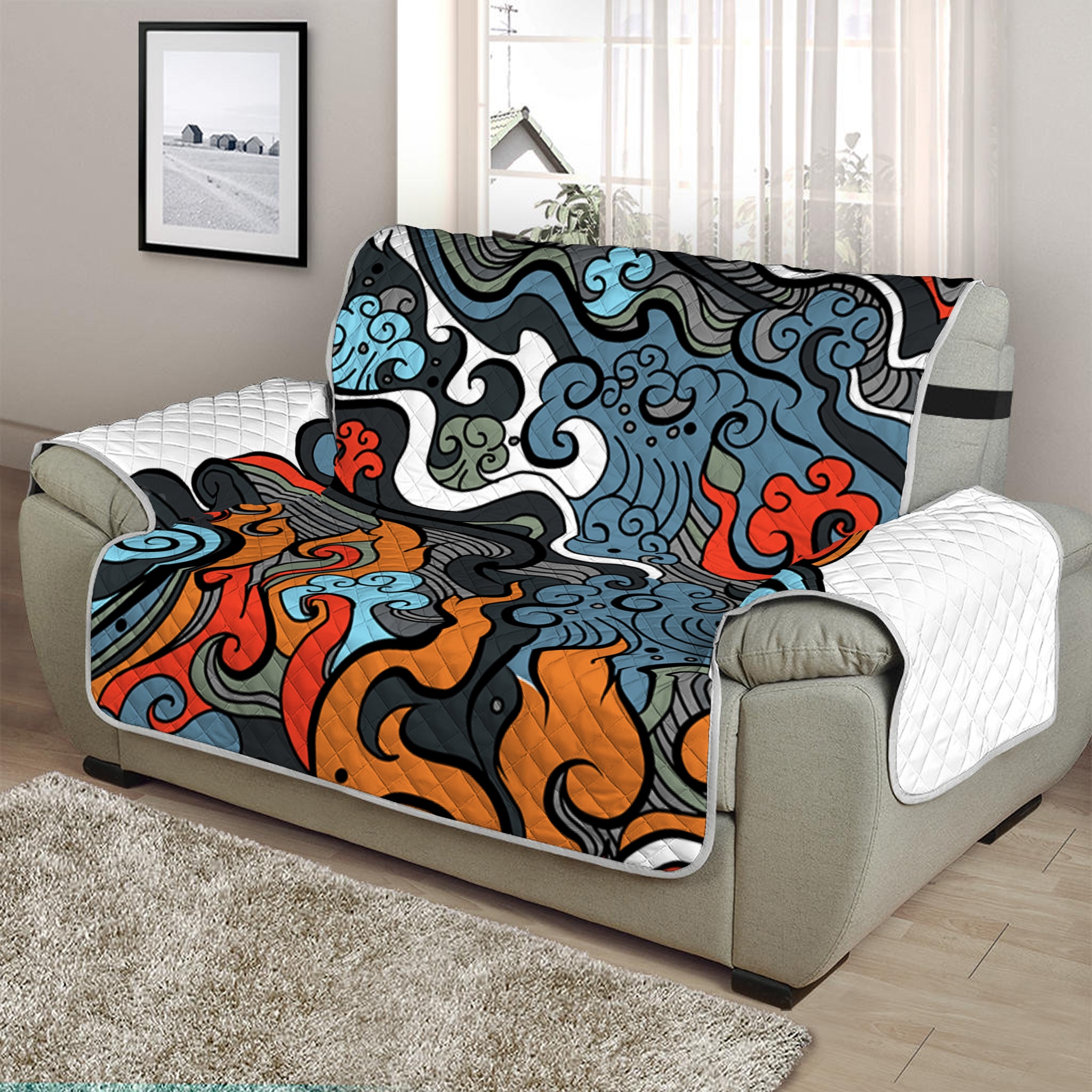 Japanese Elemental Tattoo Print Half Sofa Protector