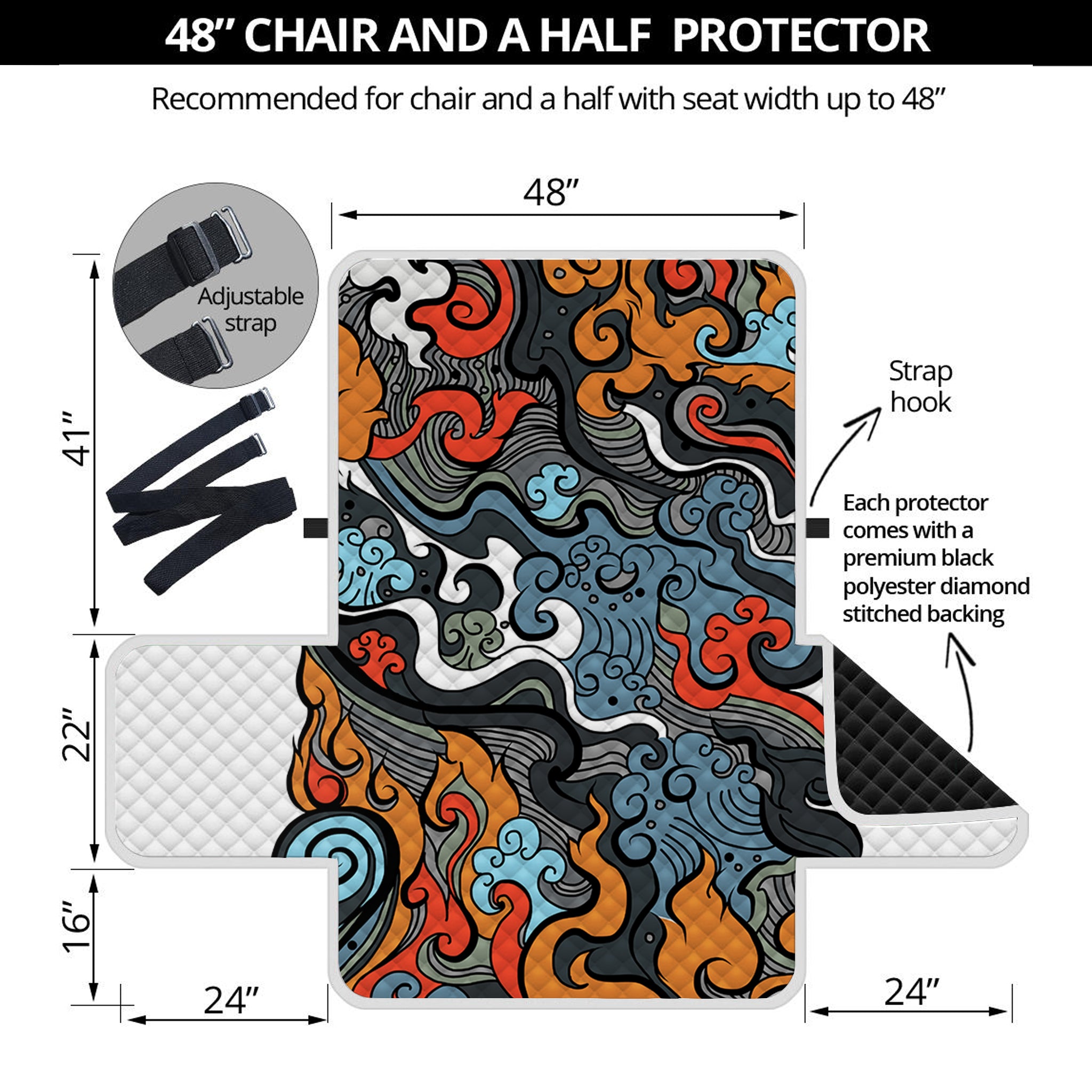 Japanese Elemental Tattoo Print Half Sofa Protector