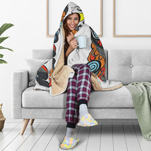 Japanese Elemental Tattoo Print Hooded Blanket