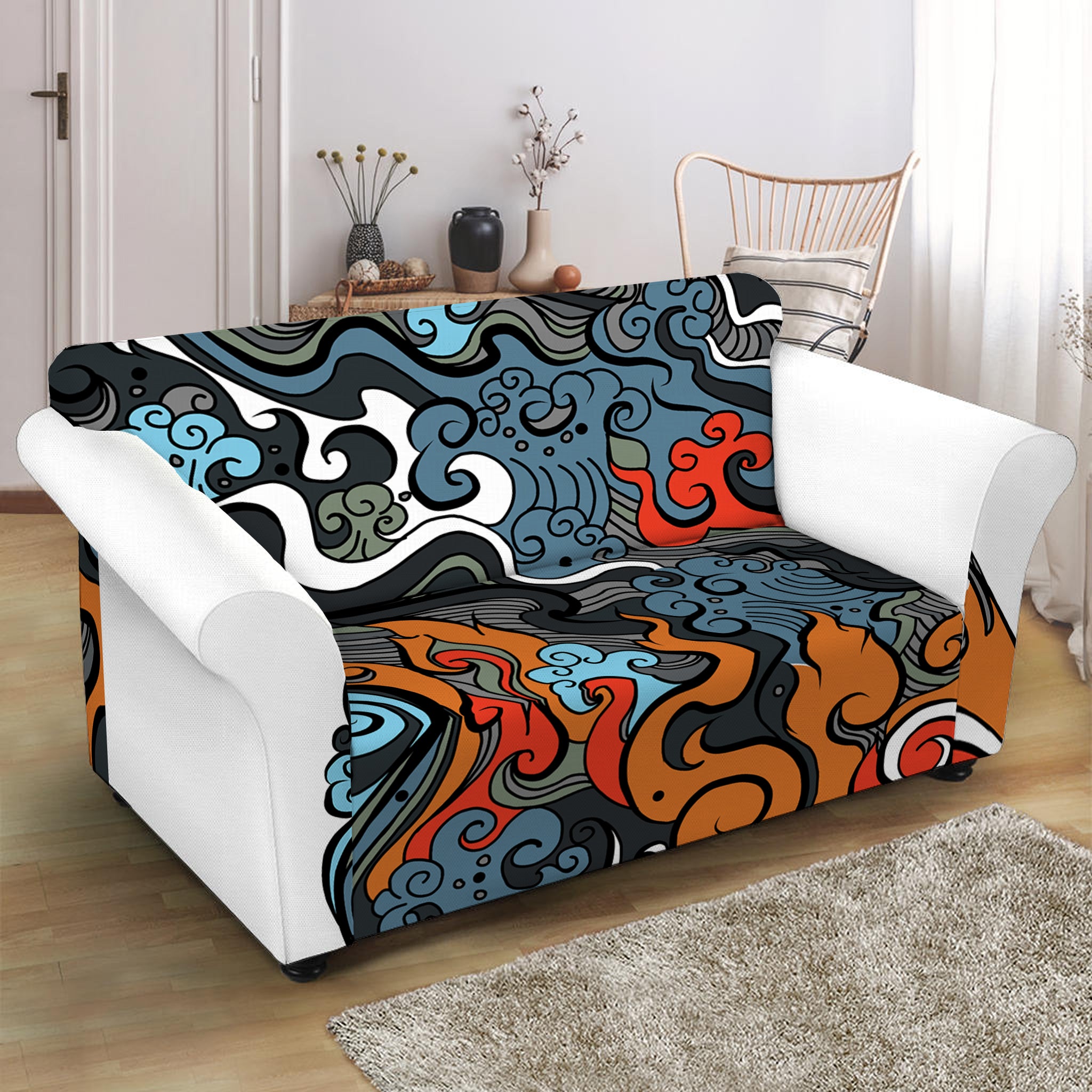 Japanese Elemental Tattoo Print Loveseat Slipcover