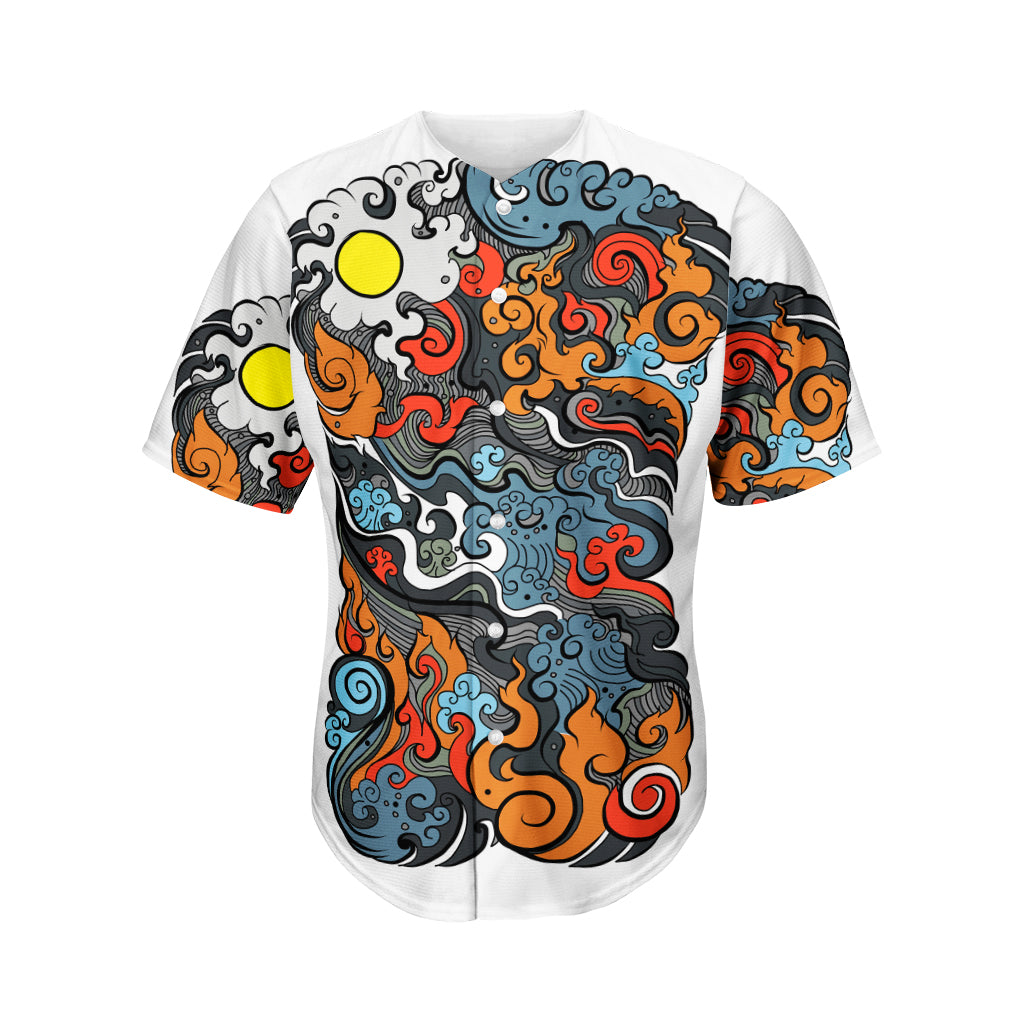 Japanese Elemental Tattoo Print Men's Baseball Jersey