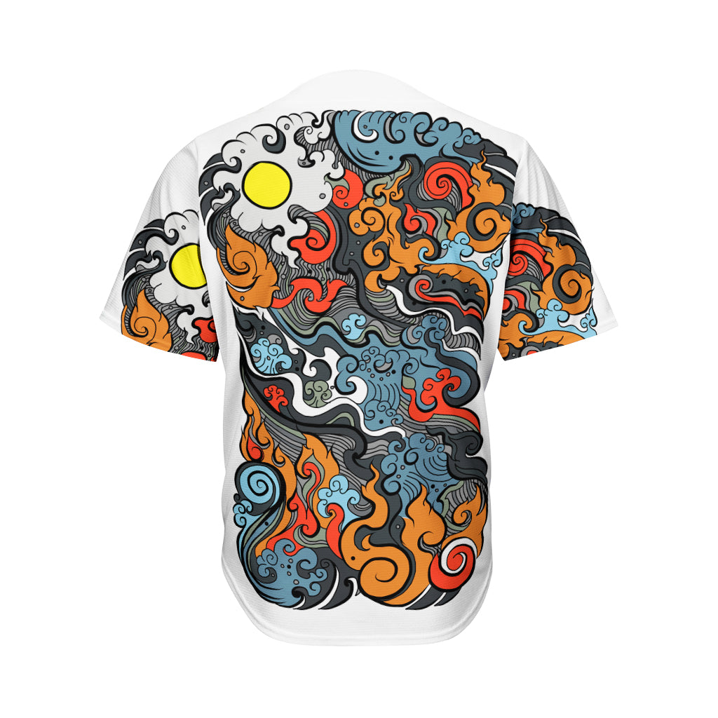 Japanese Elemental Tattoo Print Men's Baseball Jersey