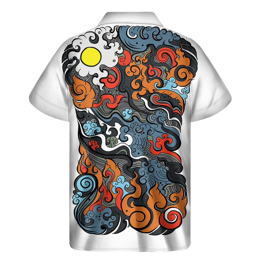 Japanese Elemental Tattoo Print Men's Short Sleeve Shirt