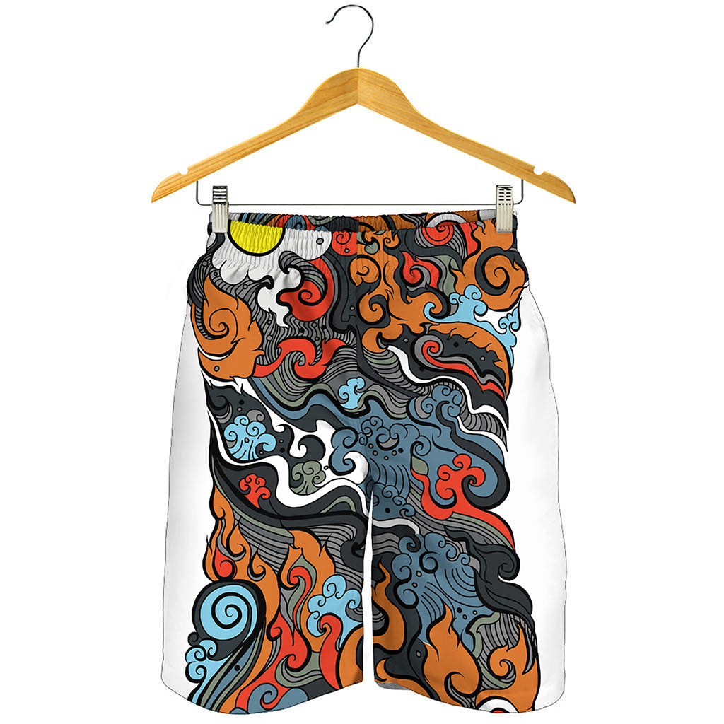 Japanese Elemental Tattoo Print Men's Shorts