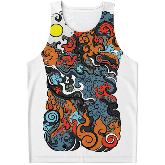 Japanese Elemental Tattoo Print Men's Tank Top