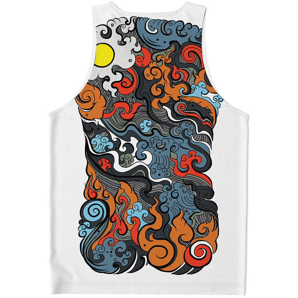 Japanese Elemental Tattoo Print Men's Tank Top