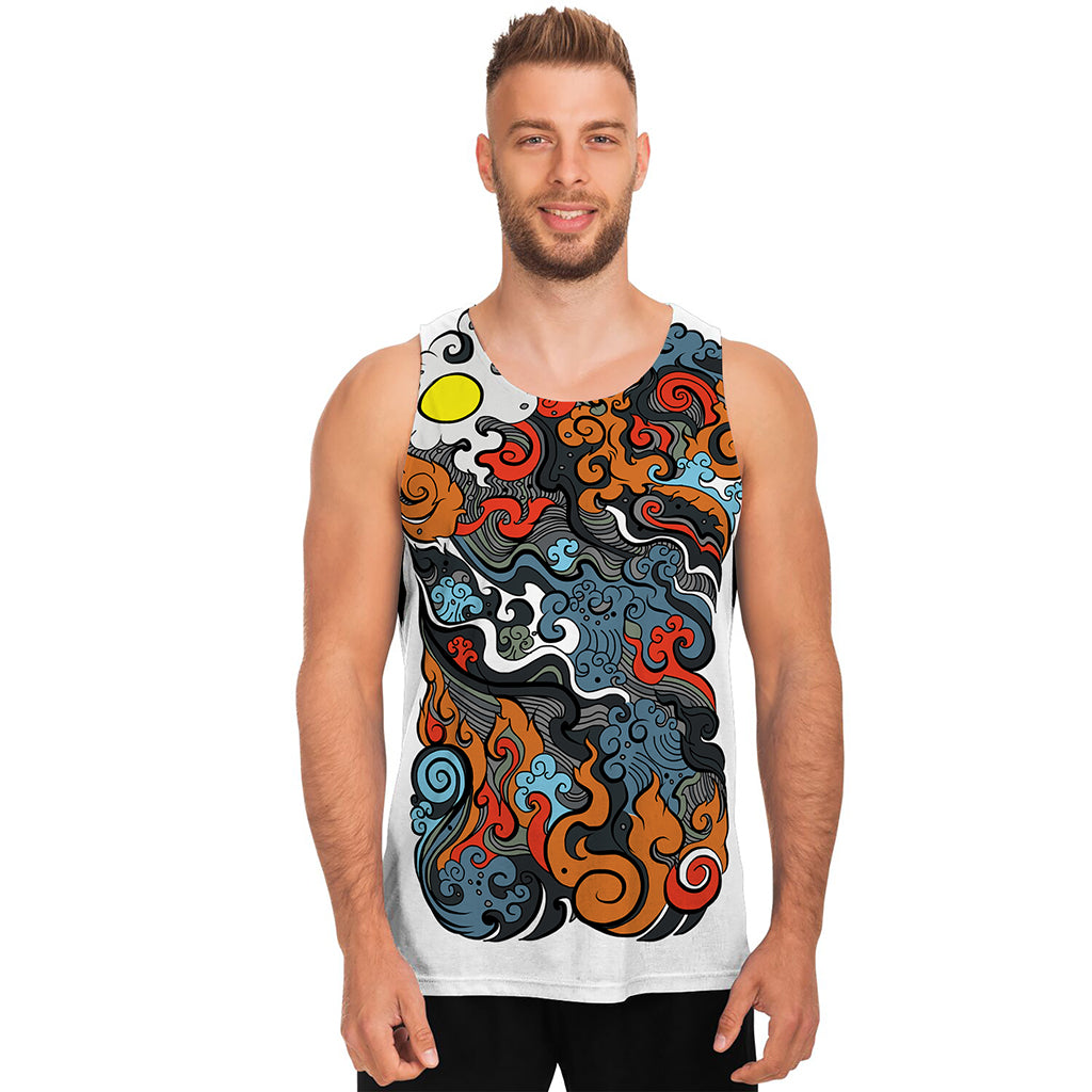 Japanese Elemental Tattoo Print Men's Tank Top