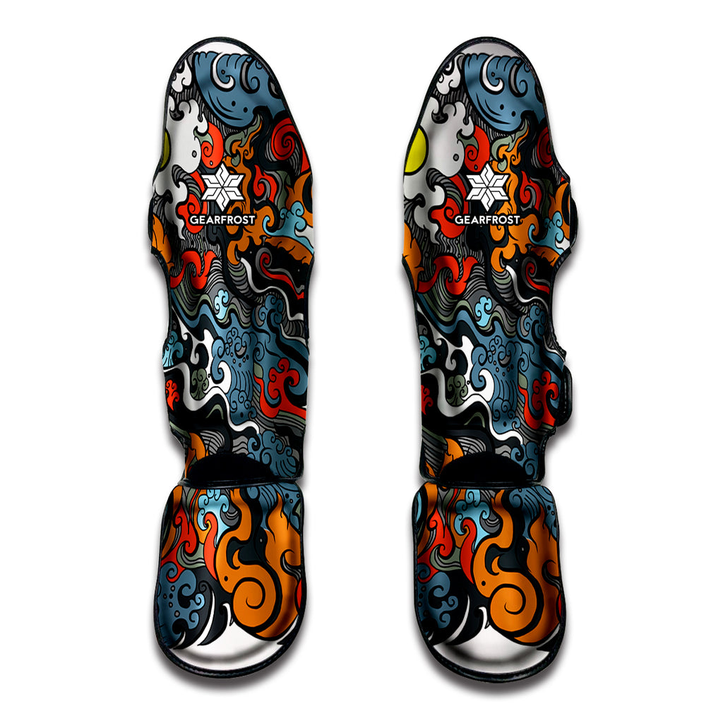 Japanese Elemental Tattoo Print Muay Thai Shin Guard