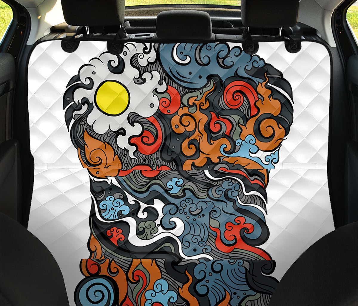 Japanese Elemental Tattoo Print Pet Car Back Seat Cover