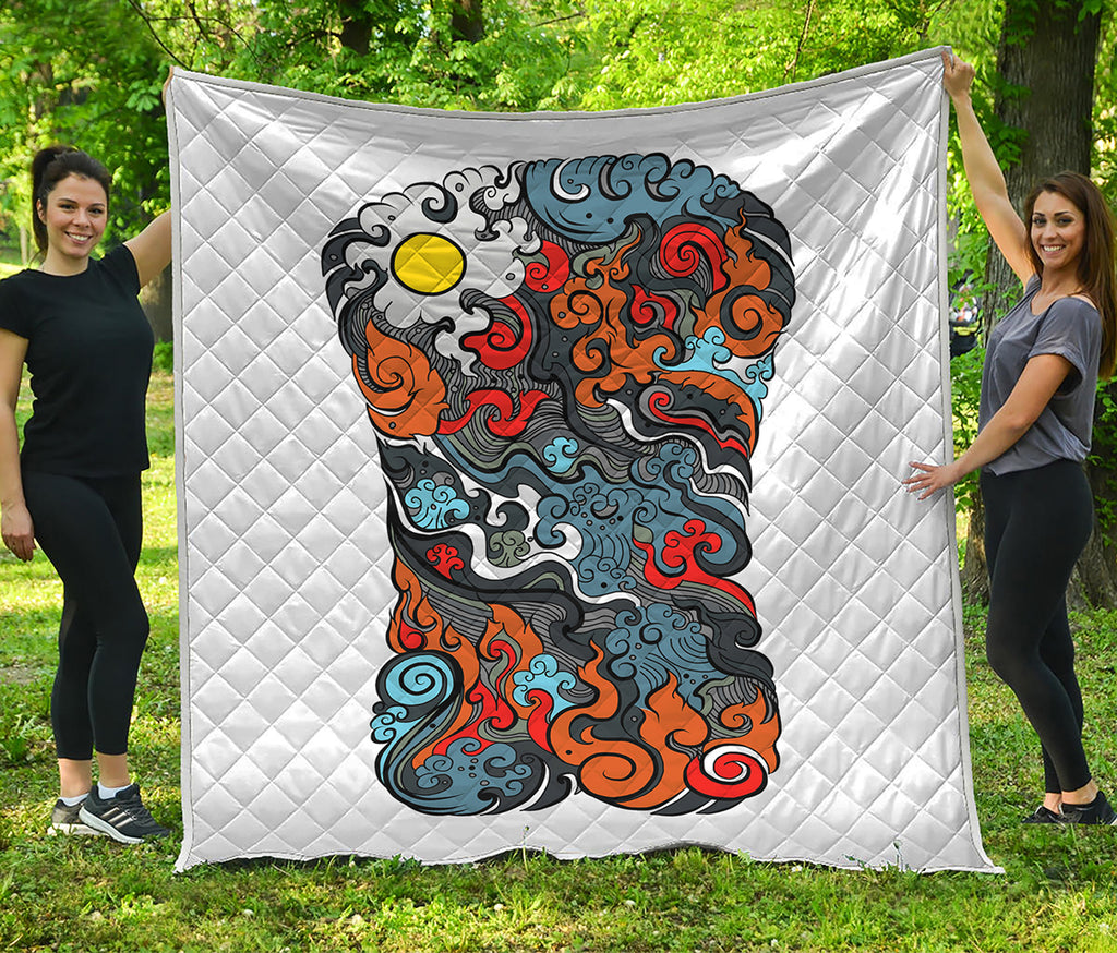 Japanese Elemental Tattoo Print Quilt