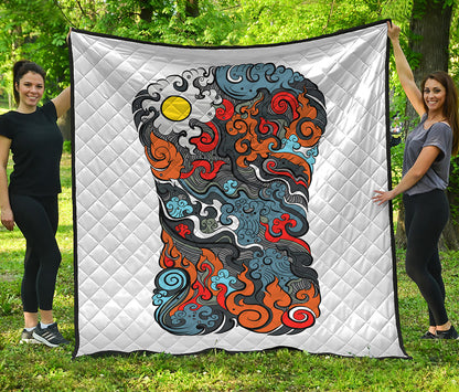 Japanese Elemental Tattoo Print Quilt