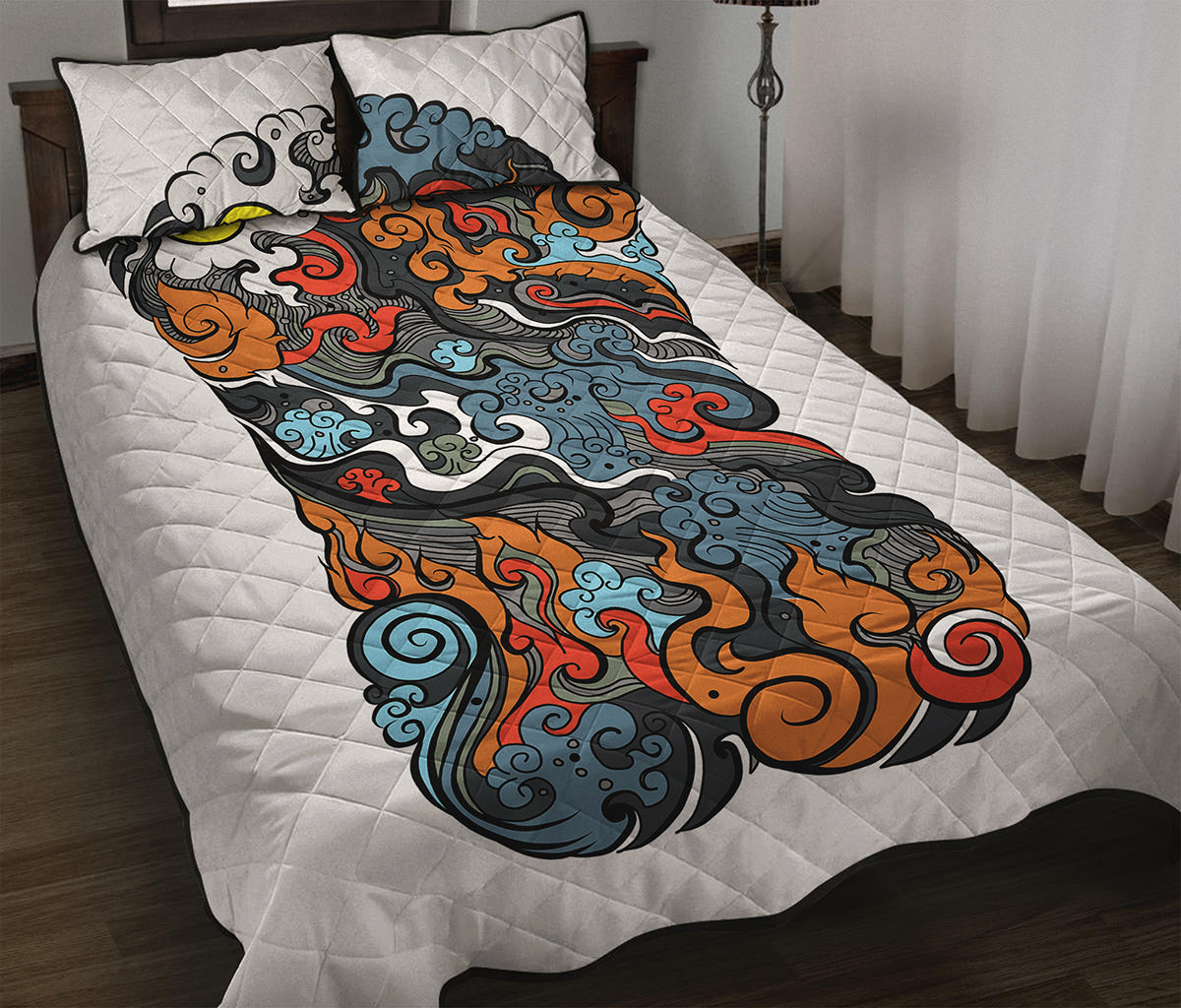 Japanese Elemental Tattoo Print Quilt Bed Set