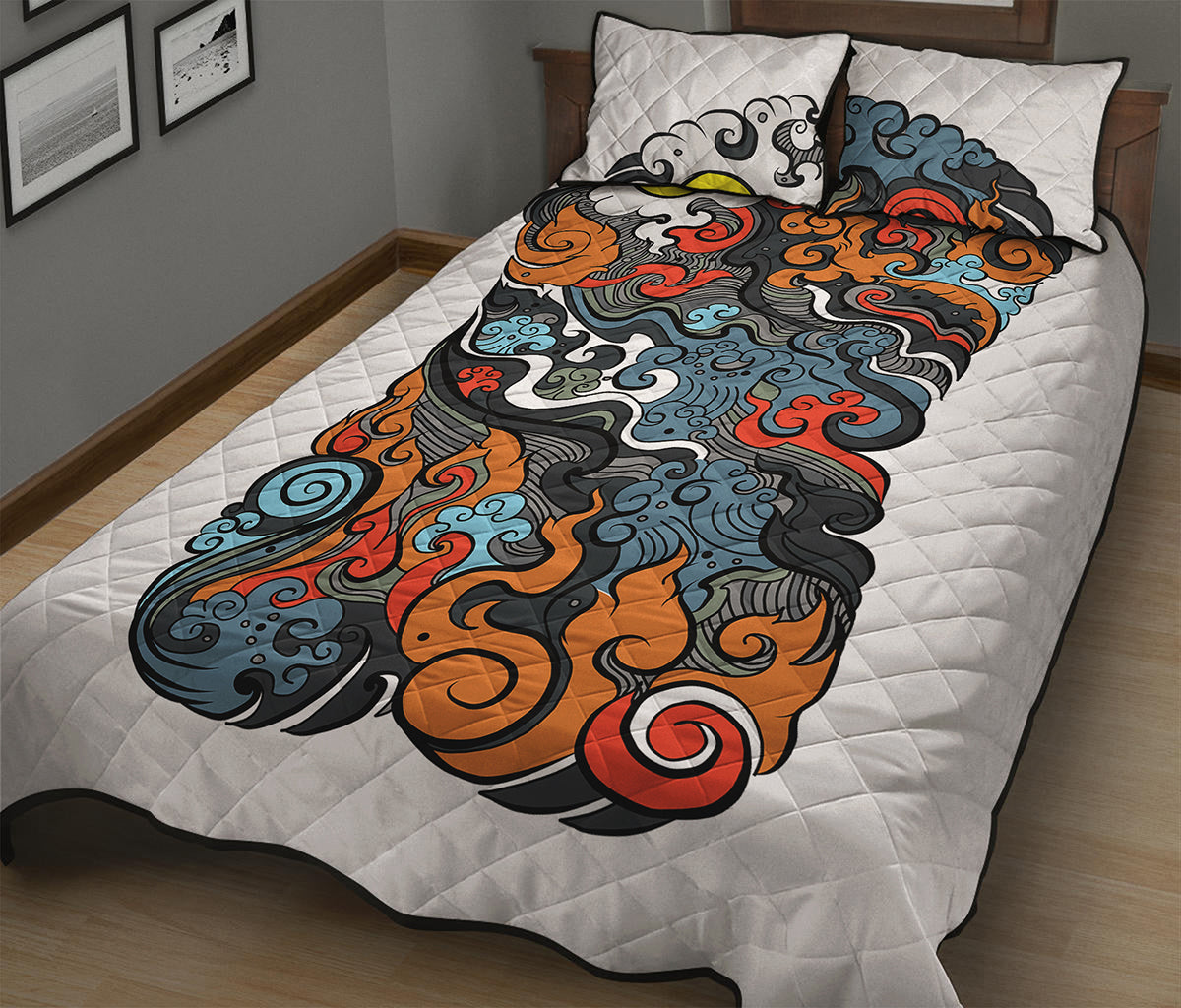 Japanese Elemental Tattoo Print Quilt Bed Set