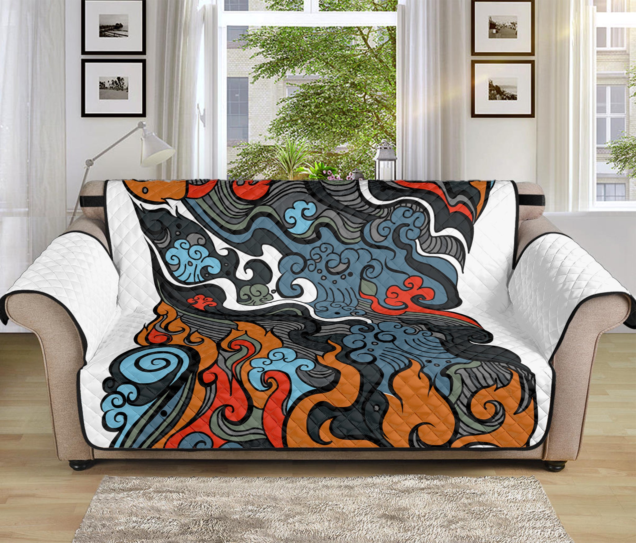 Japanese Elemental Tattoo Print Sofa Protector