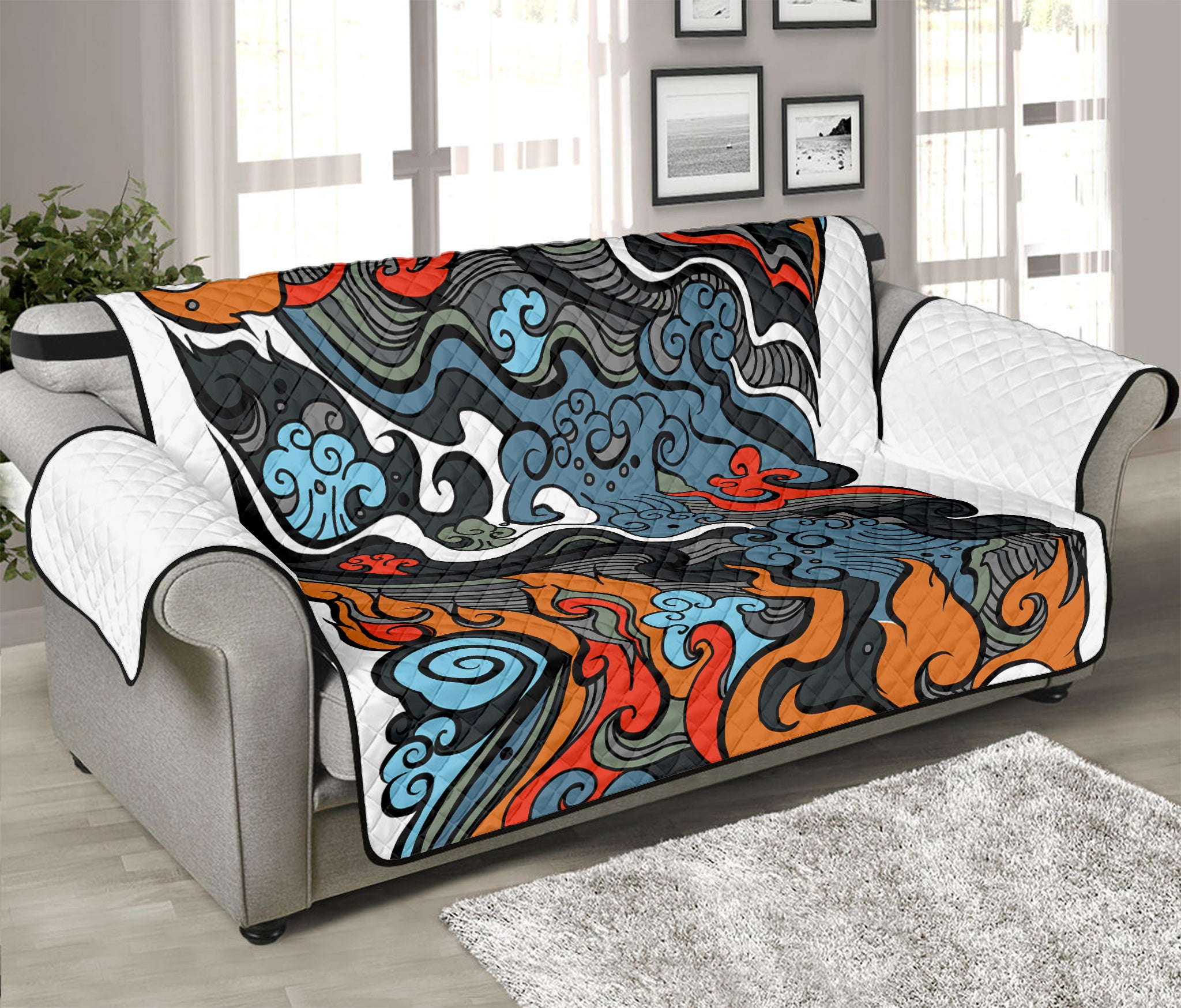 Japanese Elemental Tattoo Print Sofa Protector