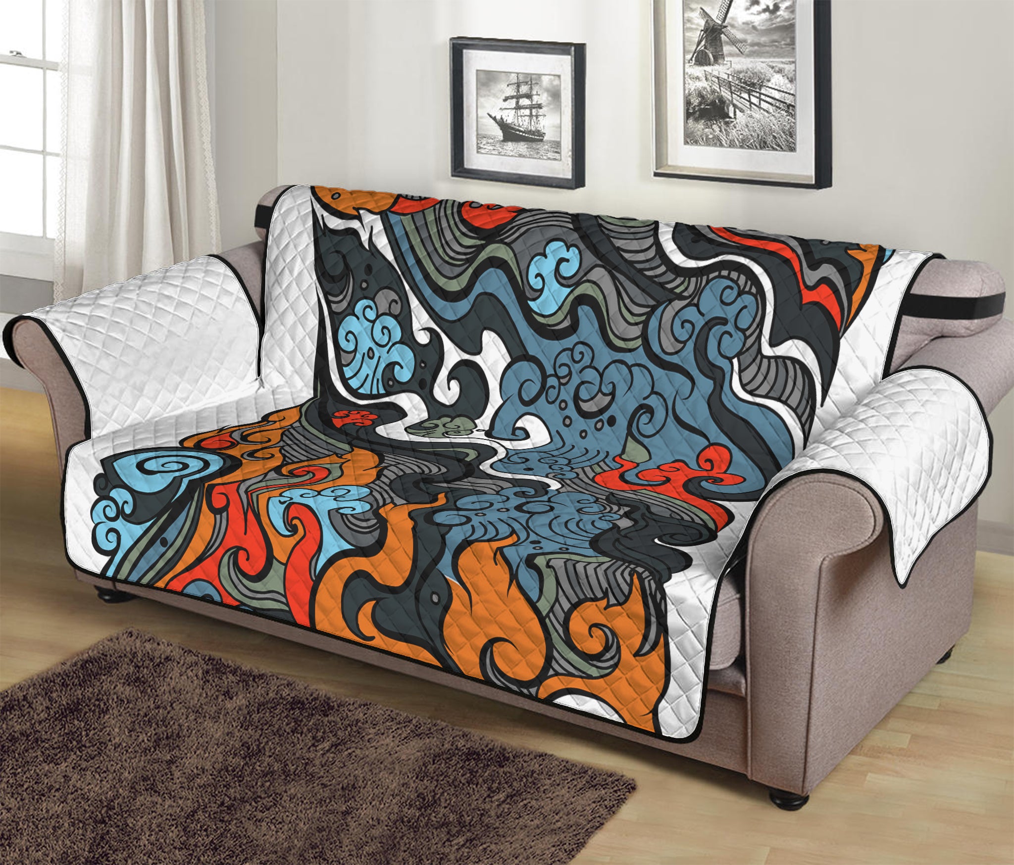 Japanese Elemental Tattoo Print Sofa Protector