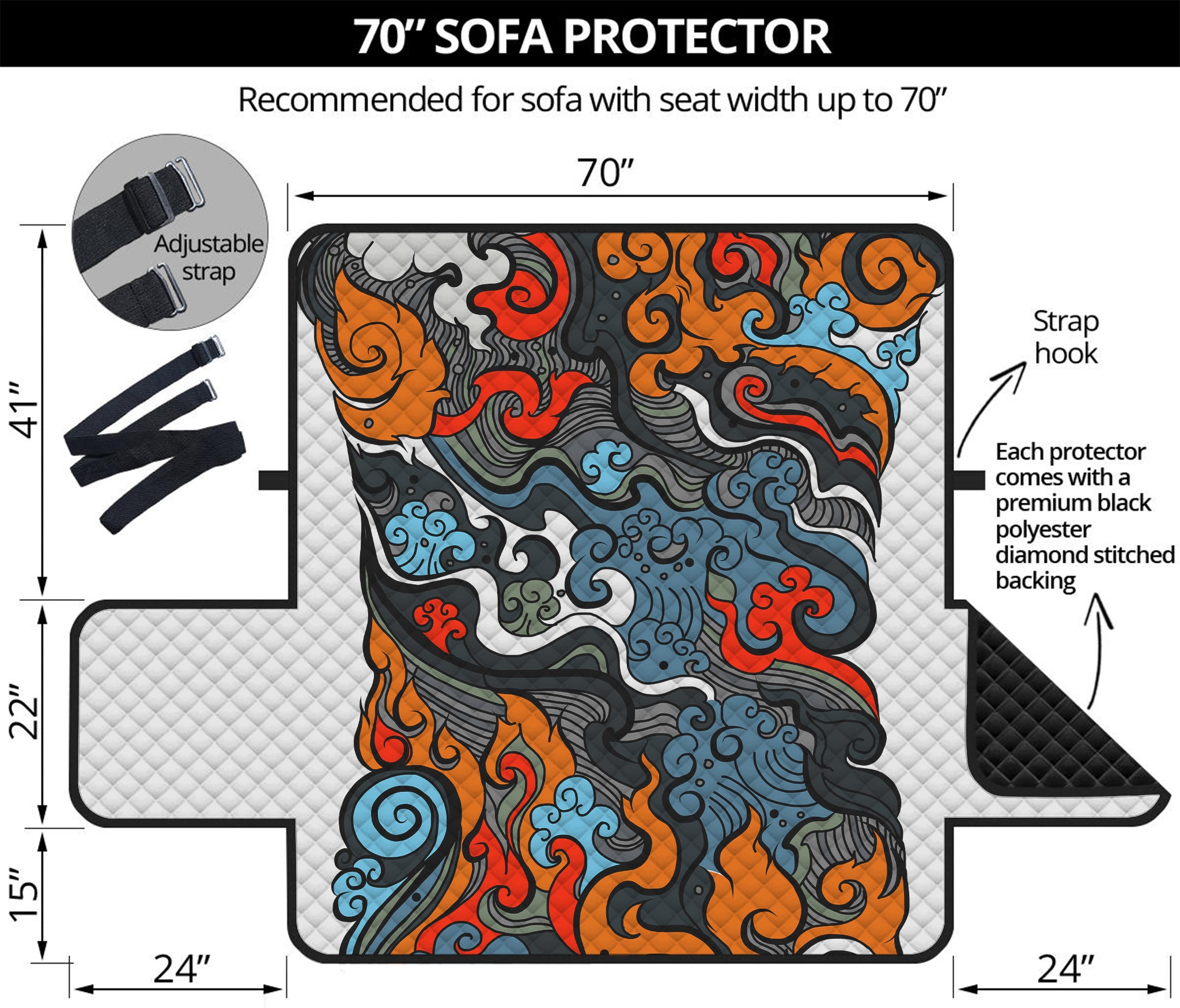 Japanese Elemental Tattoo Print Sofa Protector