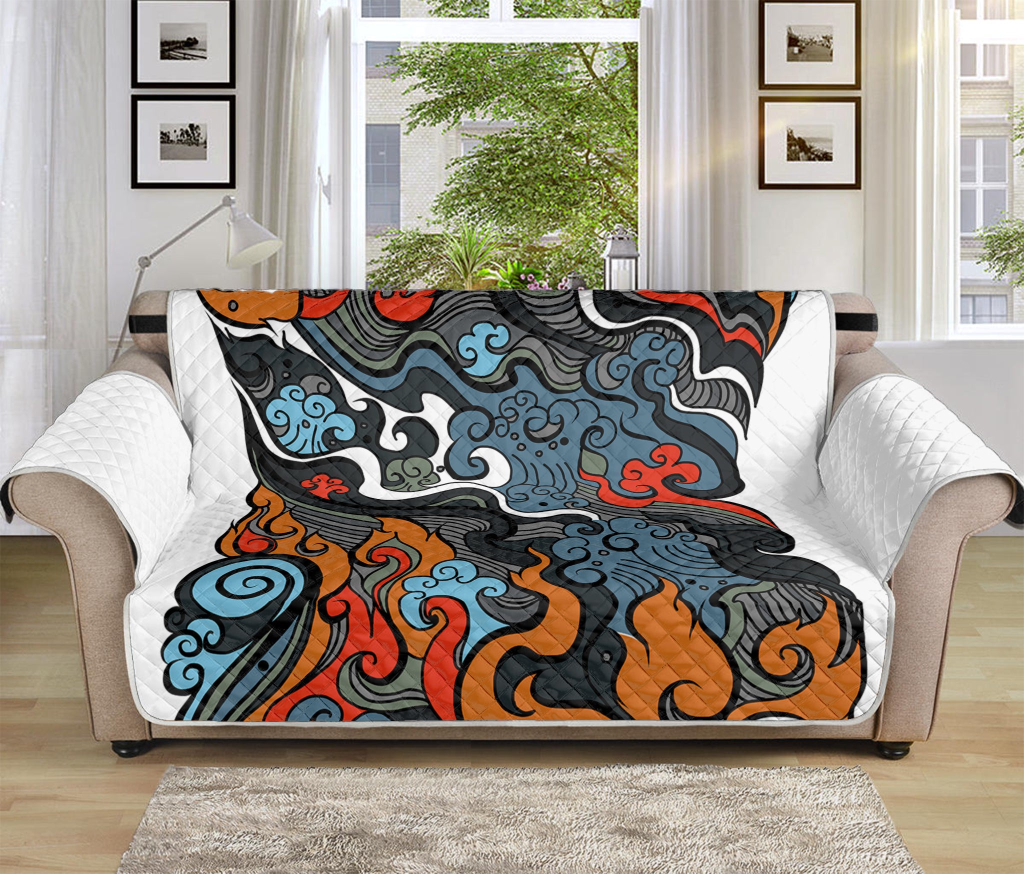 Japanese Elemental Tattoo Print Sofa Protector