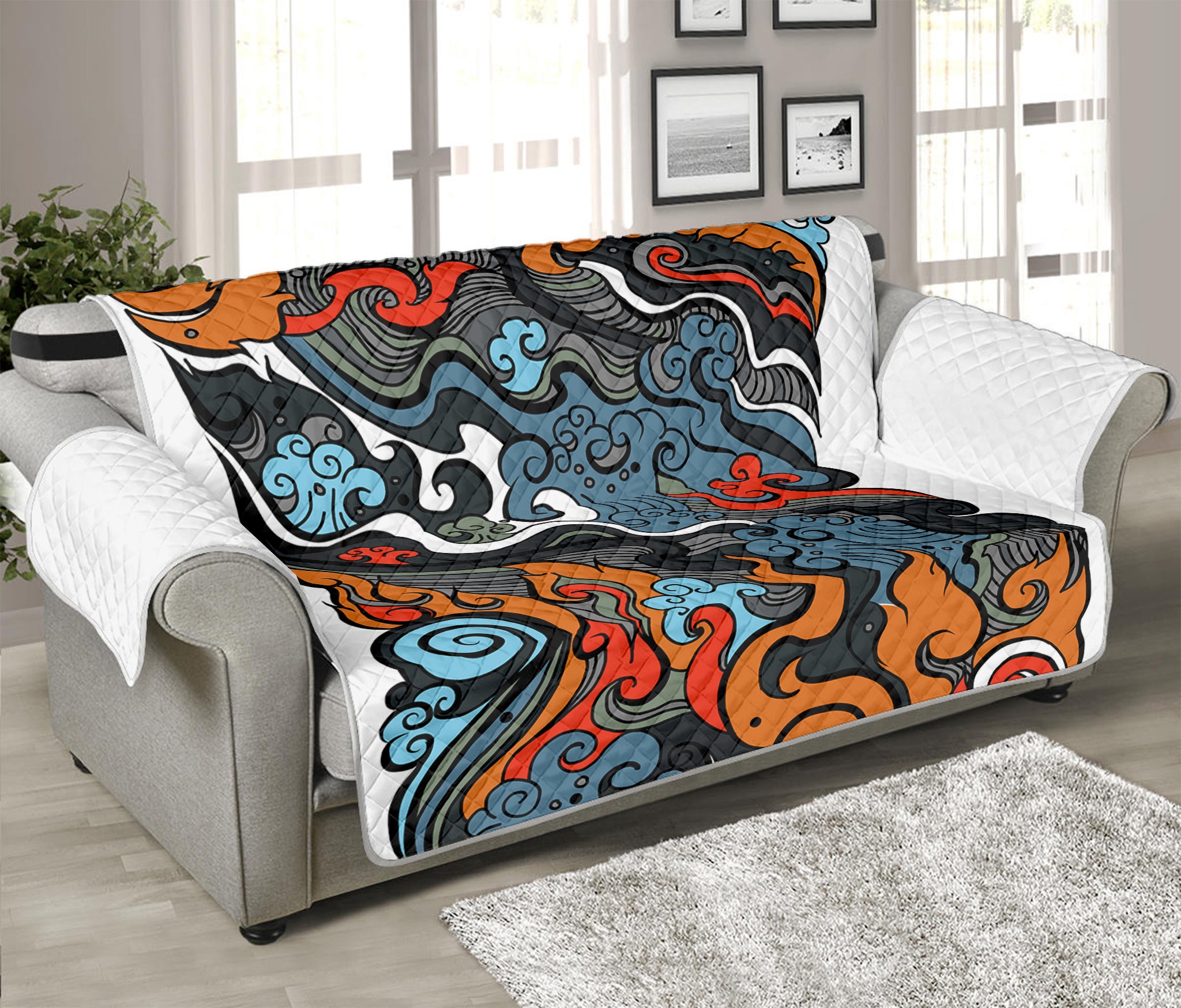 Japanese Elemental Tattoo Print Sofa Protector