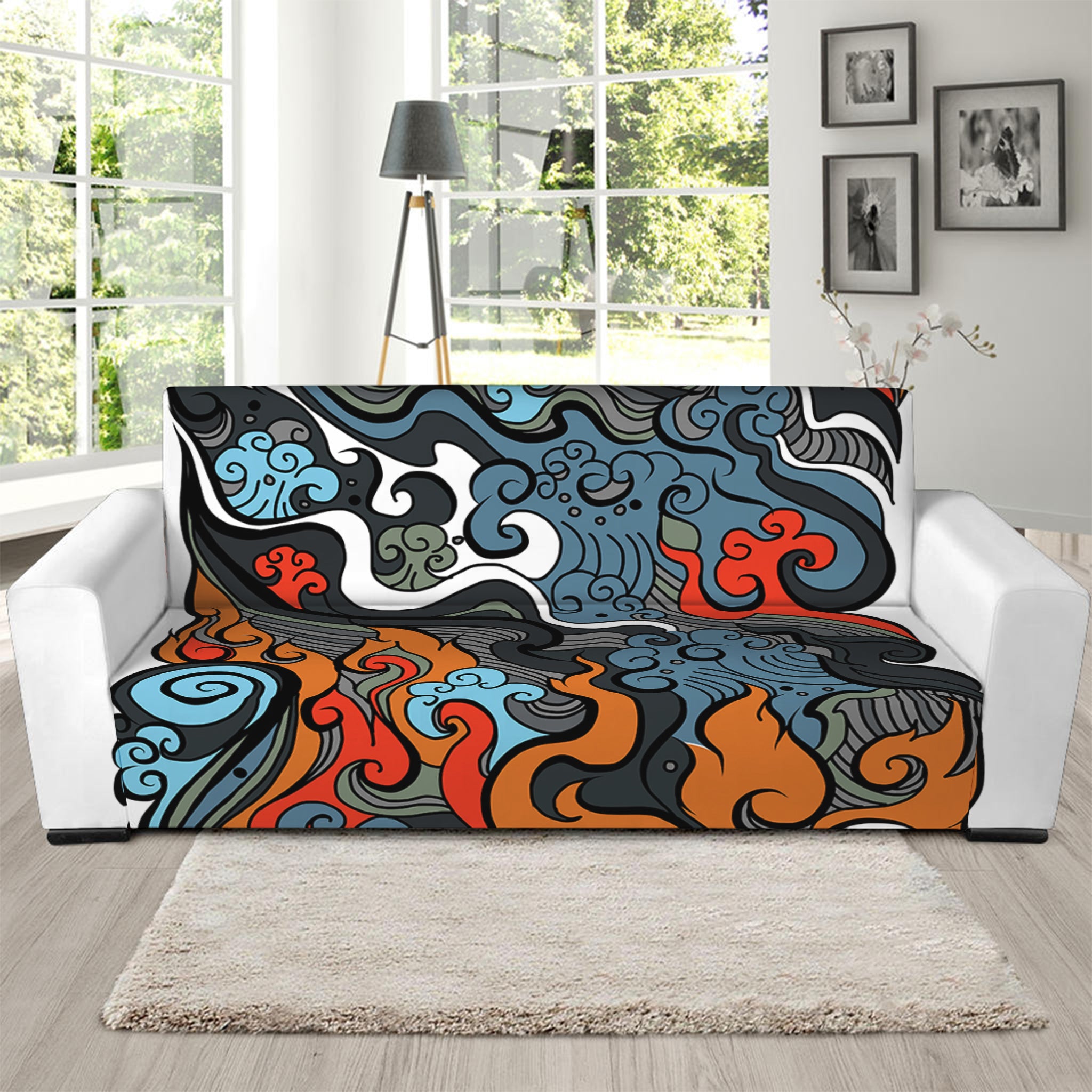 Japanese Elemental Tattoo Print Sofa Slipcover