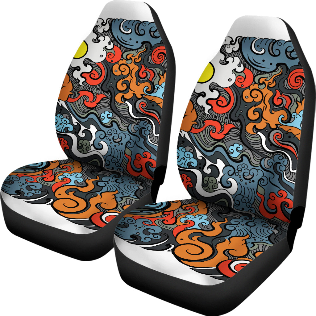 Japanese Elemental Tattoo Print Universal Fit Car Seat Covers