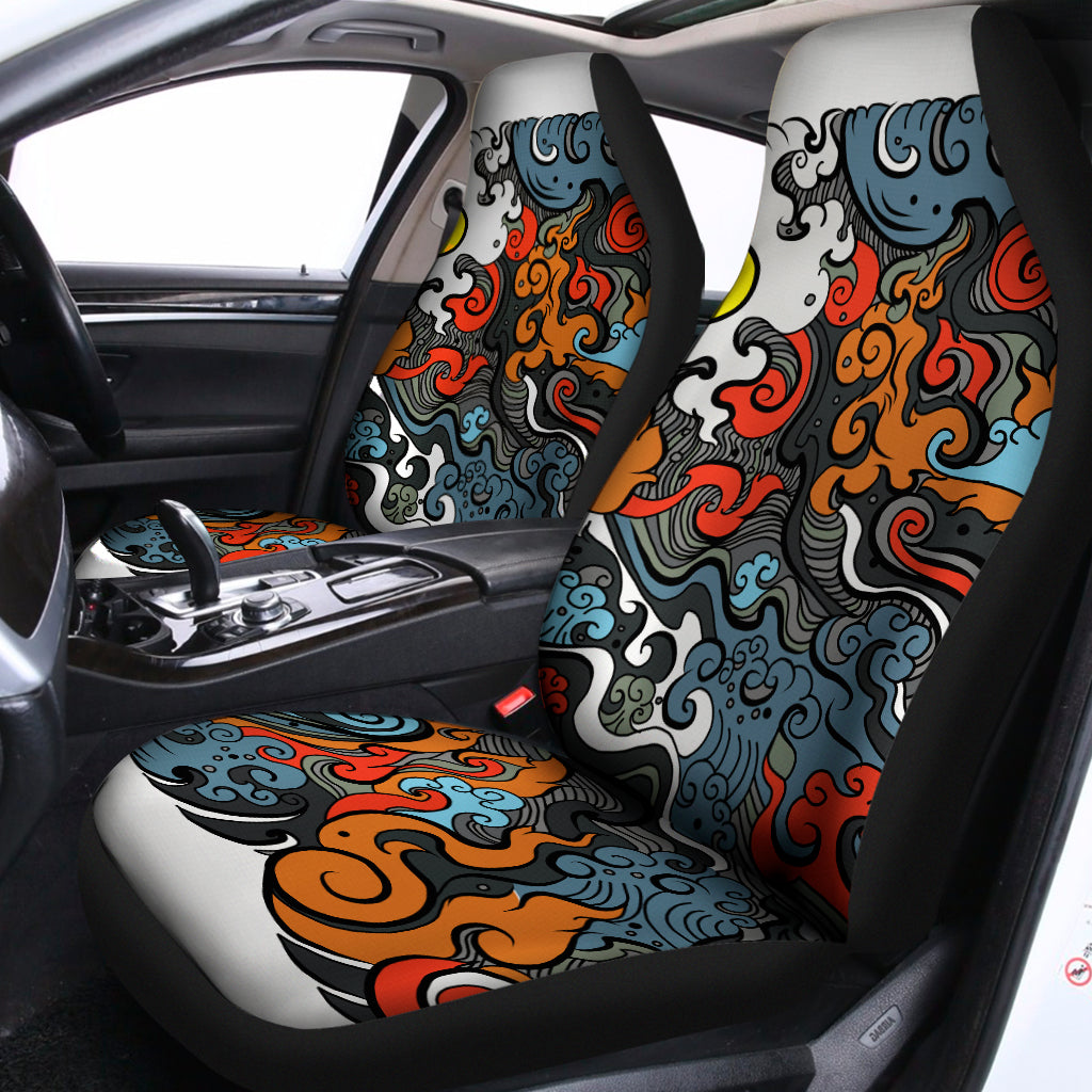 Japanese Elemental Tattoo Print Universal Fit Car Seat Covers