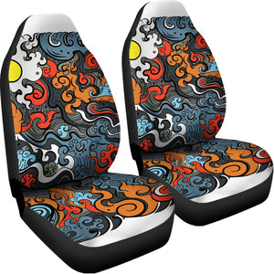 Japanese Elemental Tattoo Print Universal Fit Car Seat Covers