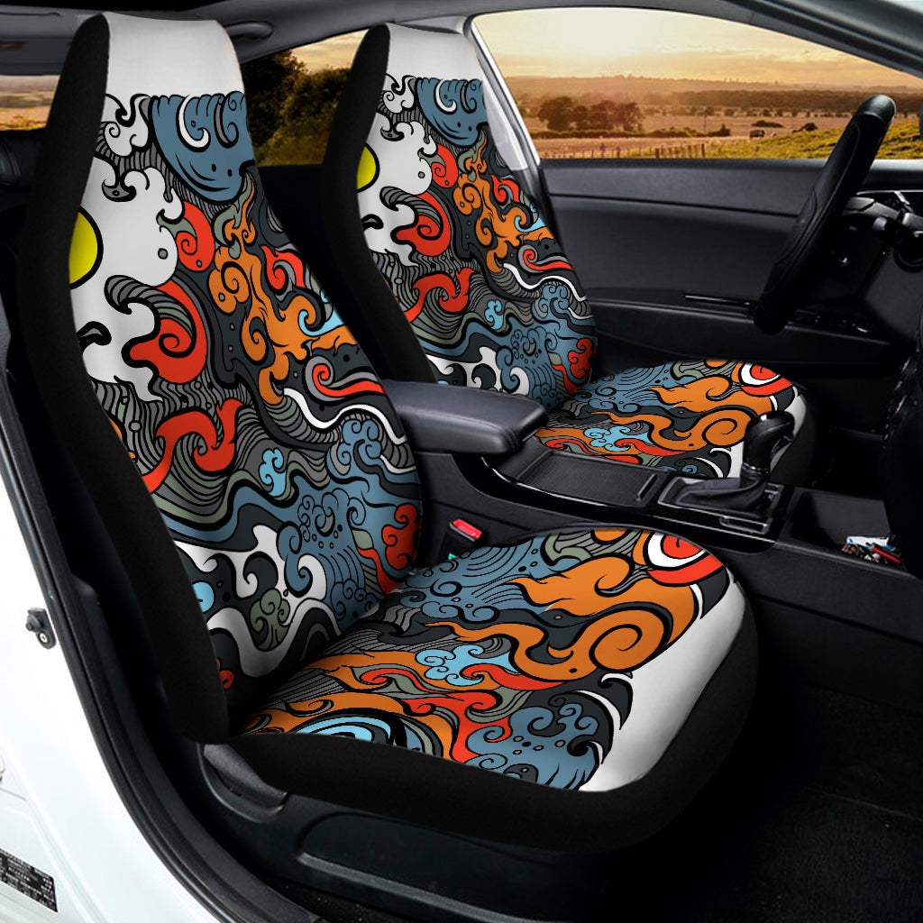 Japanese Elemental Tattoo Print Universal Fit Car Seat Covers