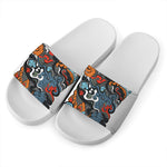 Japanese Elemental Tattoo Print White Slide Sandals