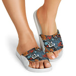 Japanese Elemental Tattoo Print White Slide Sandals