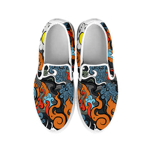 Japanese Elemental Tattoo Print White Slip On Shoes