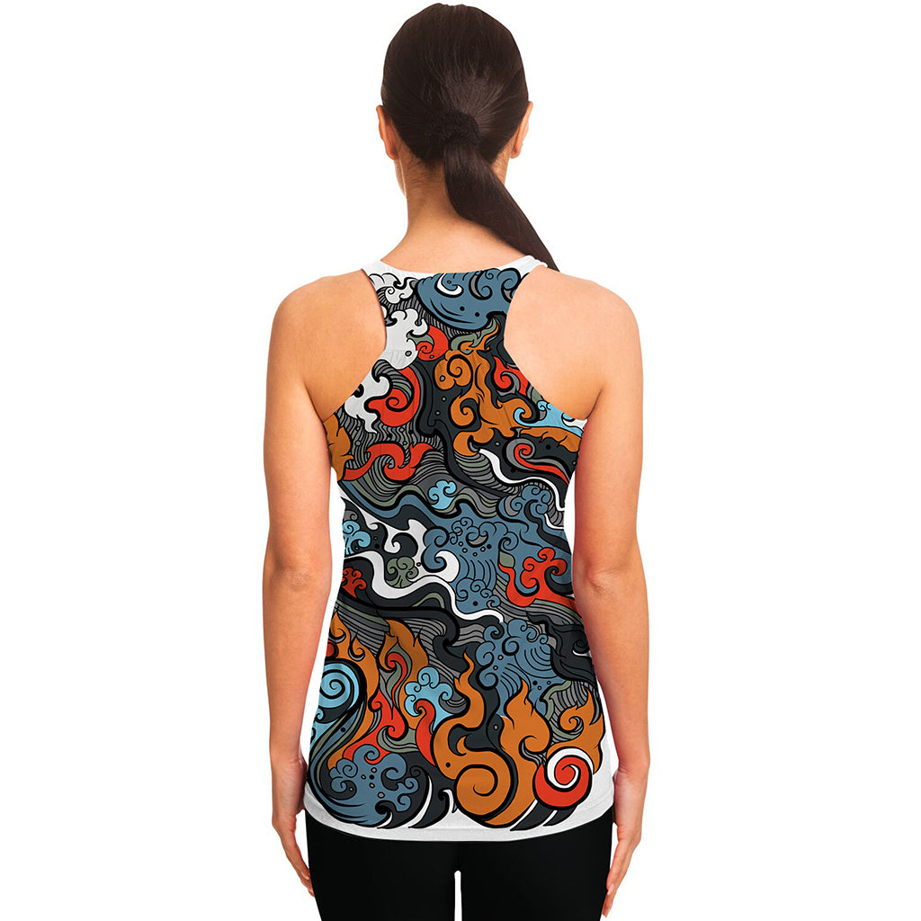 Japanese Elemental Tattoo Print Women's Racerback Tank Top