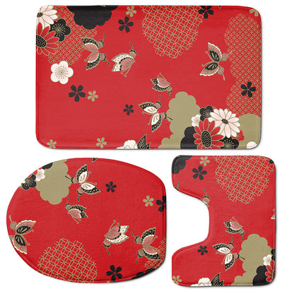 Japanese Flower Print 3 Piece Bath Mat Set