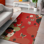Japanese Flower Print Area Rug
