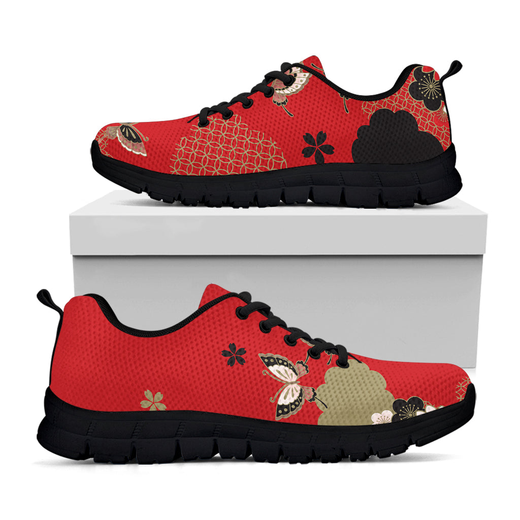 Japanese Flower Print Black Sneakers