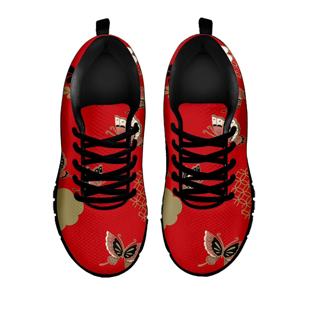 Japanese Flower Print Black Sneakers