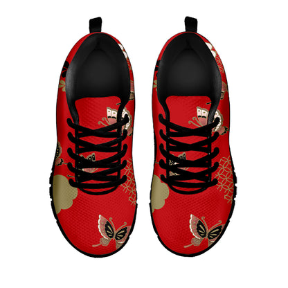 Japanese Flower Print Black Sneakers