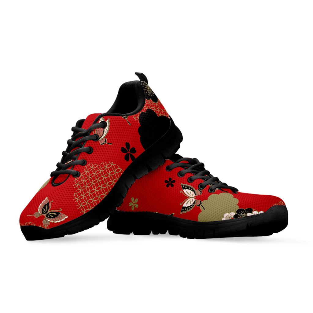 Japanese Flower Print Black Sneakers
