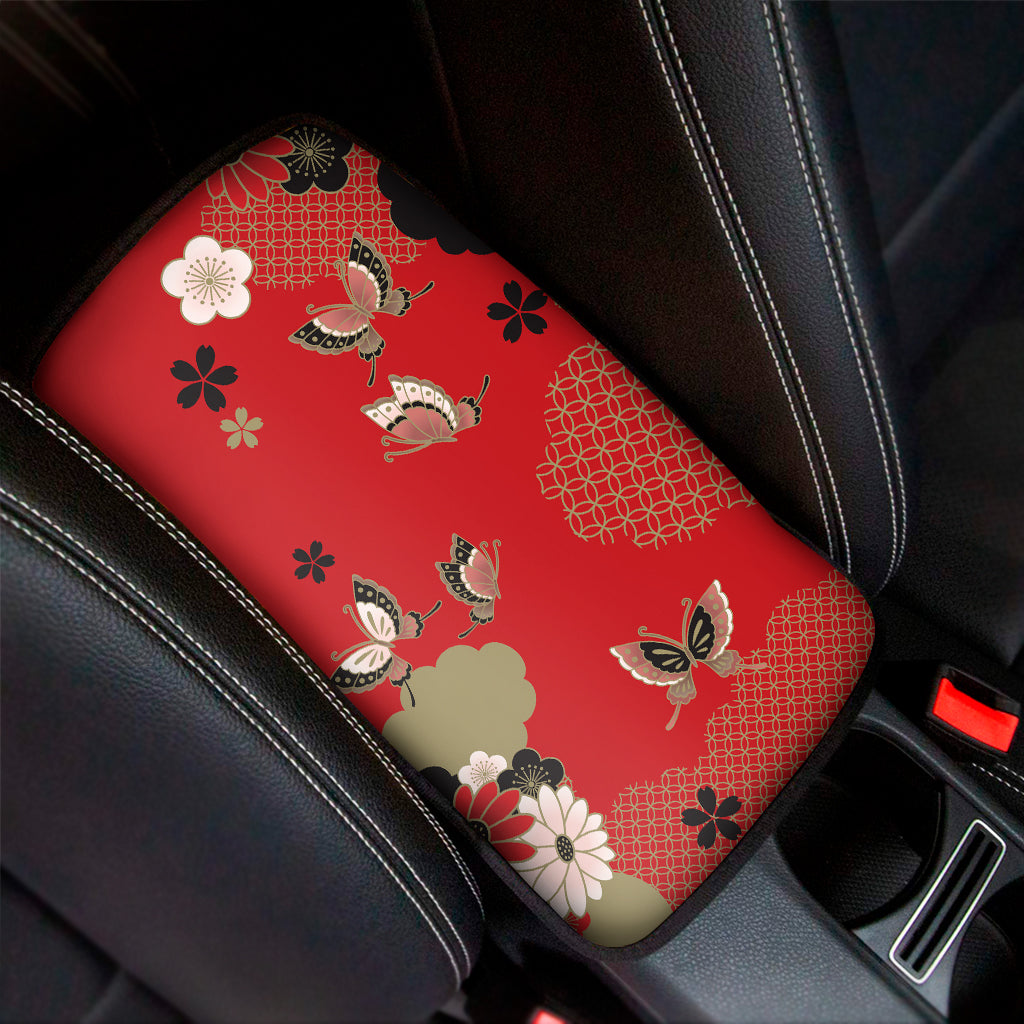 Japanese Flower Print Car Center Console Cover